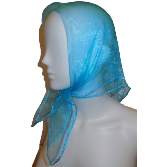 Vintage Scarf Square 22" x 22" blue organza see-through neckerchief - Picture 1 of 5